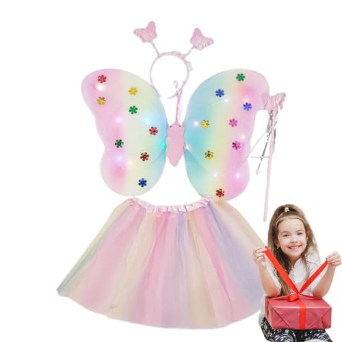lyanny Fairy Wings Kinder | Feenhaftes Schmetterlingsflügel-Kostüm für Mädchen mit Tutu-Rock, Zauberstab und Stirnband | Karneval Halloween Party Kostüm Cosplay Kostüm Zubehör für Mädchen 3-8 von lyanny