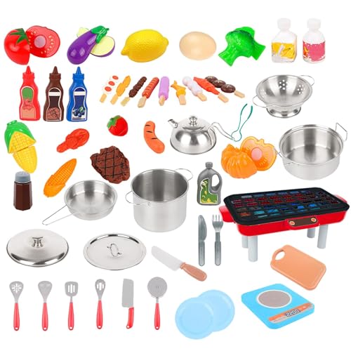 lyanny Küchengeräte für Kleinkinder,Kinderküchen-Spielset,Lebensmittel-Spielspielzeug-Set | 52-teiliges Küchenspielspielzeug, Kinderküchenspielset, Küchenspielzeugset für und Mädchen von lyanny