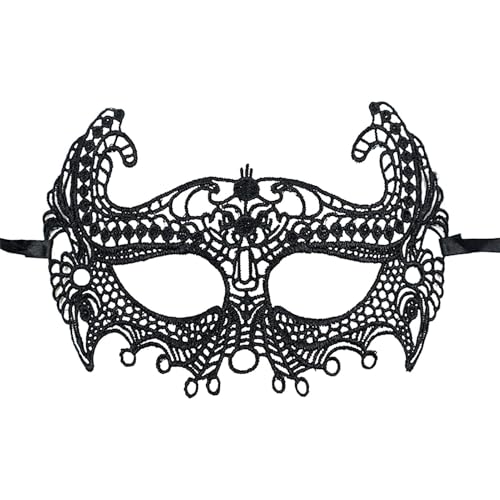 lyanny Spitzen-Gesichtsbedeckung, schwarzes Maskenkostüm | Elegante Karnevals-Augenmaske mit Augenbinde,Tierförmige Maskerade-Augenmaske, Mottoparty, Cosplay-Zubehör für Bühnenauftritte von lyanny