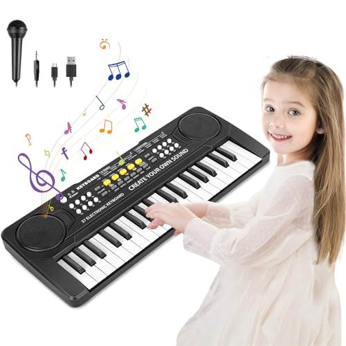 m zimoon Keyboard Kinder mit Mikrofon, Tragbare Multifunktions Kinder Keyboard 37 Tasten ab 3 Jahre, Musikspielzeug Klaviertastatur Lernspielzeug Geschenk für Jungen Mädchen 3 4 5 6 Jahre von m zimoon