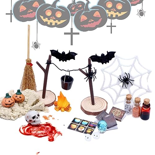 maddd Halloween-Miniaturen | 27-teiliges Miniatur Horror-Spielzeug-Set mit Halloween-Figuren - Puppenhauszubehör mit Halloween-Gartenlandschaft für Kunsthandwerk von maddd