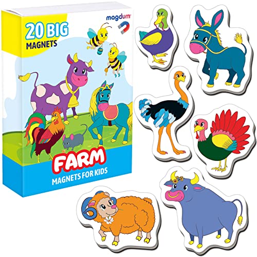 MAGDUM 20 Bauernhof Magnete Kinder für magnettafel - Magnet spielzeug kinder - Kinder Magnete - Kühlschrankmagnete Kinder - Kühlschrank Magnete set Kinder -Spielzeug ab 3 jahre - Lernspiele ab 3 jahre von magdum