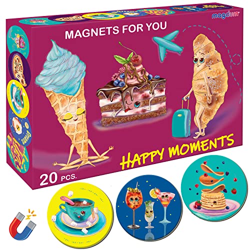 MAGDUM 20 Magnete Kühlschrank Glückliche Momente - Dekorative Magnete für Zuhause - Kühlschrankmagnet Magnete Kinder für Magnettafel - Kühlschrankmagnete Kinder Magnet Spielzeug Kinder für Whiteboard von magdum