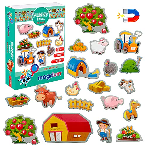 Magdum 19 Funny Bauernhoftiere Magnete Kinder für magnettafel - Magnet Spielzeug Kinder - Kühlschrankmagnete Kinder - Kühlschrank Magnete Set Kinder -Spielzeug ab 3 Jahre - Lernspiele ab 3 Jahre von magdum