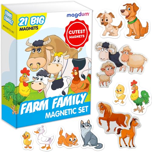 Magdum 21 Bauernhof Familie Magnete Kinder für magnettafel - Magnet Spielzeug Kinder - Kühlschrankmagnete Kinder - Kühlschrank Magnete Set Kinder -Spielzeug ab 3 Jahre - Lernspiele ab 3 Jahre von magdum