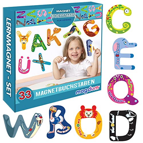 Magdum 33 Buchstaben Magnete Kinder für magnettafel - Magnet Buchstaben für Kinder - ABC Magnet Spielzeug Kinder - Kühlschrankmagnete Kinder - Kühlschrank Magnete Set Kinder -Lernspiele ab 3 Jahre von magdum