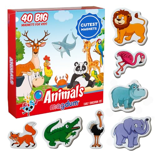 Magdum 40 Zoo + BAUERNHOFTIERE Magnete Kinder für magnettafel - Magnet Spielzeug Kinder - Kühlschrankmagnete Kinder - Kühlschrank Magnete Set Kinder -Spielzeug ab 3 Jahre - Lernspiele ab 3 Jahre von magdum