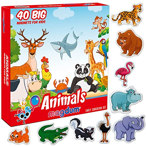 magdum 40 Zoo + BAUERNHOFTIERE Magnete Kinder für magnettafel - Magnet Spielzeug Kinder - Kühlschrankmagnete Kinder - Kühlschrank Magnete Set Kinder -Spielzeug ab 3 Jahre - Lernspiele ab 3 Jahre von magdum