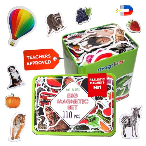 Magdum 110 Zoo + BAUERNHOFTIERE + Obst + GEMÜSE + Transport Foto Magnete Kinder für magnettafel - Magnet Spielzeug Kinder - Kühlschrankmagnete Kinder -Spielzeug ab 3 Jahre - Lernspiele ab 3 Jahre von magdum