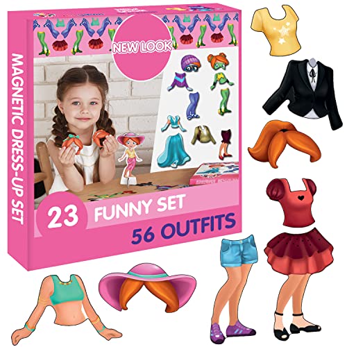 magdum New Look -Magnetische Anziehpuppe mit Outfits, 56 Optionen - Magnetspiel Anziehfiguren Mädchen - 23 STÜCKE Magnetische Dress-Up - Spielset für Mädchen von magdum