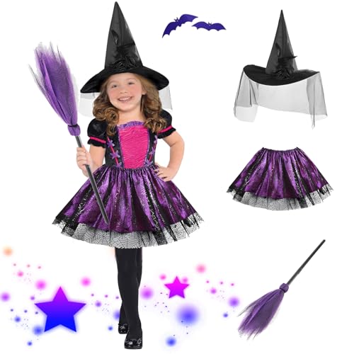 magnetspiele Hexen Verkleidung Set für Halloween, Hexenkostüm Kinder, Tüllrock Spinnenkostüm für Kinder, Halloween Kostüm Kinder Mädchen, für Halloweenparty Karneval Maskerade Rollenspiele(A) von magnetspiele