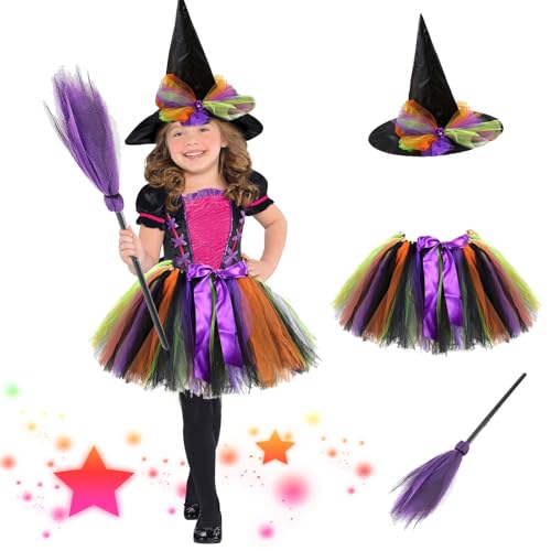 magnetspiele Hexen Verkleidung Set für Halloween, Hexenkostüm Kinder, Halloween Kostüm Kinder Mädchen, Halloween Kostüm Mädchen, für Halloweenparty Karneval Maskerade Rollenspiele(B) von magnetspiele