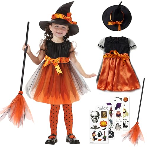 magnetspiele Hexen Verkleidung Set für Halloween, Hexenkostüm Kinder, Halloween Kostüm Kinder Mädchen, Halloween Kostüm Mädchen, für Halloweenparty Karneval Maskerade Rollenspiele(M) von magnetspiele