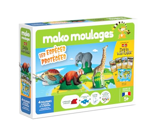 Mako moulages - Les Espèces Protégées 2 - Partenariat Bioviva - 4 Moules en Plâtre à Peindre - panda roux, éléphant, girafe et tortue - Kits Loisirs Créatifs pour Enfants - Made In France - Dès 5 ans von mako moulages