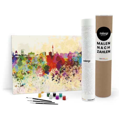 malango Malen nach Zahlen Erwachsene - Berlin Skyline bunt 60 x 40 cm Verschiedene Größen Premium-Malset ohne Rahmen, Hergestellt in unserer Produktion in Deutschland von malango