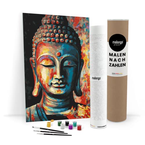 malango Malen nach Zahlen Erwachsene - Buddha Modern Art 60 x 40 cm Verschiedene Größen Premium-Malset mit Rahmen, Hergestellt in unserer Produktion in Deutschland, Kreative von malango