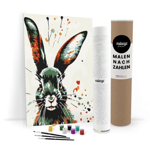 malango Malen nach Zahlen Erwachsene - Hase Harald 60 x 40 cm Verschiedene Größen Premium-Malset mit Rahmen, Hergestellt in unserer Produktion in Deutschland, Kreative von malango