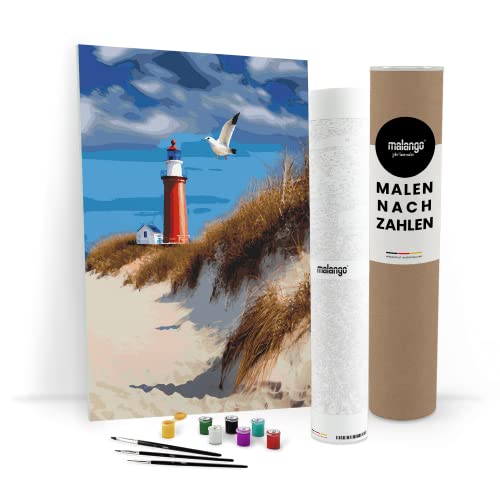 malango Malen nach Zahlen Erwachsene - Leuchtturm schöne Aussicht 60 x 40 cm Verschiedene Größen Premium-Malset ohne Rahmen, Hergestellt in unserer Produktion in Deutschland von malango