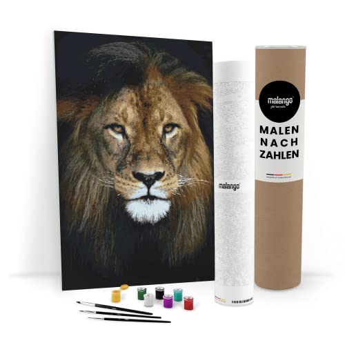 malango Malen nach Zahlen Erwachsene - Löwe mit sanftem Blick 120 x 80 cm groß XXL Premium-Malset ohne Rahmen, Hergestellt in unserer Produktion in Deutschland, das perfekte Geschenk für Kreative von malango