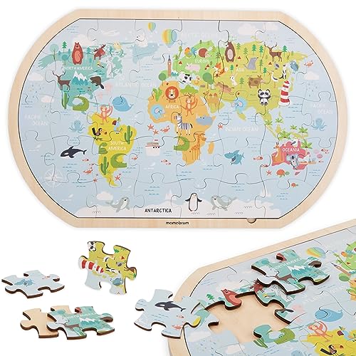 Mamabrum, Holzpuzzle – Weltkarte, Holzrahmen, 36 Bunte Holzpuzzles, Erstellen Einer Weltkarte, Wahrnehmungsfähigkeit lehren, Fantasie anregen kinderpuzzle Weltkarte von mamabrum