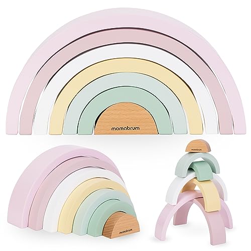 Mamabrum, Holzregenbogen Puzzle- Blau, 7 Elemente, Tunnel Brücken, Holzkonstruktionen, Spielzeug Lehrt, Spielzeug Unterstützt Lernen, Entwicklung der Kordination Regenbogen stapelspiel von mamabrum