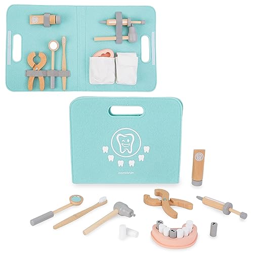 Mamabrum, Kleiner Zahnarzt Set, Zahnarzt Set, Abschraubbare Tube Zahnpasta, Zahnbürste 11 Holzzähne und Imitation Backen zahnarzt Spielzeug kinder Holz von mamabrum