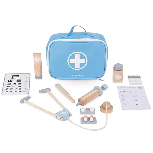 Mamabrum, kleines Arztset aus Holz, Arzttasche, Sehtestkarte, 4 Arten von Medikamenten, Thermometer, Stethoskop, Rezepte, Arztabzeichen doktor Set Kinder von mamabrum