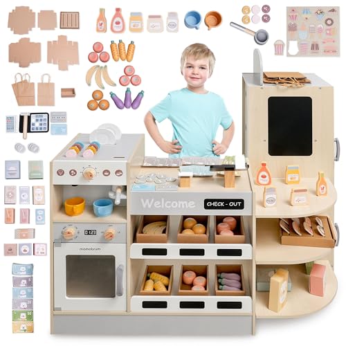 Mamabrum Großer Holz Kaufladen für Kinder mit Schnellimbiss Eckladen mit Kaffeemaschine Backofen Kühlschrank und 106 Zubehörteilen Mamabrum Großer Holz Kaufladen für Kinder mit Schnellimbiss Eckladen mit Kaffeemaschine Backofen Kühlschrank und 106 Zubehörteilen von mamabrum