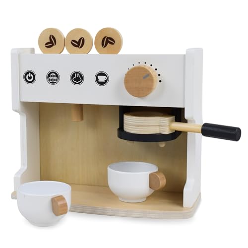 Mamabrum Holz-Kaffeemaschine für Kinder – Pädagogisches Rollenspiel-Set mit Tassen und Kaffeebohnen, für Kinder ab 3 Jahren, Fördert Kreativität und motorische Fähigkeiten von mamabrum