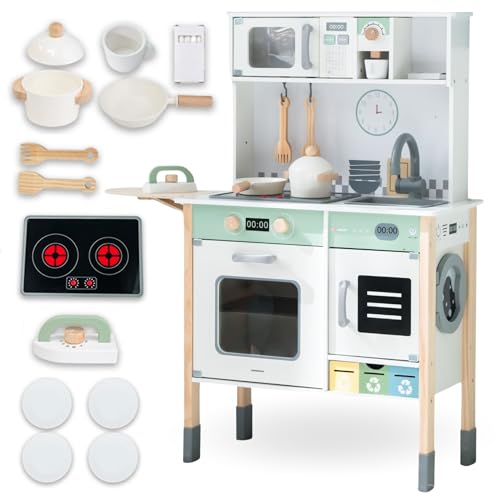 mamabrum Kinderküche Holz mit Waschmaschine & Sound-Mikrowelle – Spielküche ab 3 Jahre mit Zubehör, Kreidetafel & Kaffeemaschine – Interaktive Küche für Kinder, Höhenverstellbar, Robust & Lernfördernd mamabrum Kinderküche Holz mit Waschmaschine & Sound-Mikrowelle – Spielküche ab 3 Jahre mit Zubehör, Kreidetafel & Kaffeemaschine – Interaktive Küche für Kinder, Höhenverstellbar, Robust & Lernfördernd von mamabrum