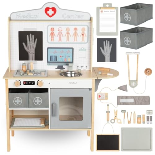 Mamabrum Holz Medizinschrank XXL - Doktorset mit Accessoires, Für Kinder 3+ | Realistische medizinische Accessoires, Entwicklung der Phantasie und des Manuellen Fähigkeiten, Spielzeug Rollen Play von mamabrum