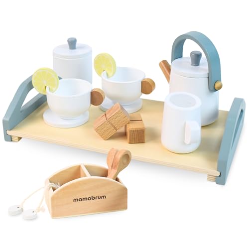 Mamabrum Holz Teeset für Kinder 3+, Kinder Teeservice mit Tablett - 17 teilig, Spielspielzeug Rad - Barista, Koch, Teekanne und Spielbecher für Kinder teeset Kinder Spielzeug Holz von mamabrum