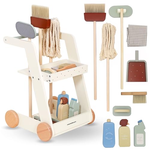 Mamabrum 3-in-1 Holz-Putzwagen für Kinder 3+ – Lauflernwagen, Reinigungsset und Rollenspielzeug, Pädagogisches Spielzeug, Fördert kreatives Spiel von mamabrum