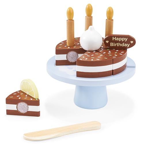 Mamabrum Holztorte Geburtstag Kinderspielzeug für Kinder 3+, Koch Spielen, Spielspielzeug Rock, Spielzeug für Kinder mit Zubehör geburtstagstorte Holz Kinder von mamabrum