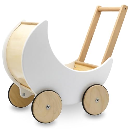 Mamabrum Holzwagen für Puppen und Bären, Baby Pöckchen 1+, Spielwagen für Kinder ab 1 Jahr, Rutschhemmende Räder, Walking Lernreiter von mamabrum