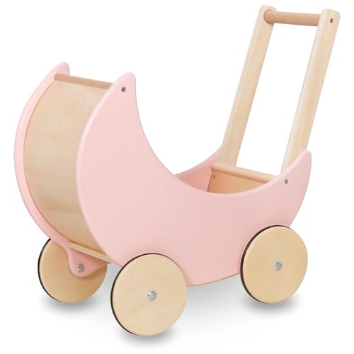 Mamabrum Holzwagen für Puppen und Bären, Baby Pöckchen 1+, Spielwagen für Kinder ab 1 Jahr, Rutschhemmende Räder, Walking Lernreiter von mamabrum