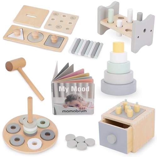 Mamabrum Montessori Spielzeug ab 1 Jahr aus Holz – 6-in-1 Motorikspielzeug für Kleinkinder – Pädagogisches Spielset – Geschenk Holzspielzeug ab 1 Jahr von mamabrum