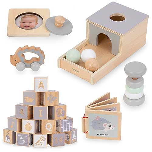 Mamabrum Montessori Spielzeugset aus Holz – 6-teiliges Lernspielzeug für Kleinkinder – Fördert Motorik, Kreativität und Gedächtnis – Perfekt für Babys ab 6 Monaten von mamabrum