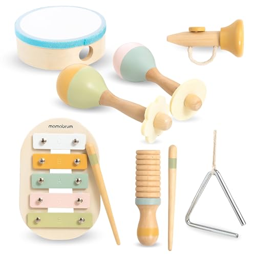 Mamabrum Musikinstrumente Set für Kinder 18m+, Inklusive: Xylophon, Trommel, Maracas, Trompete, Triangel, Pädagogisches Spielzeug zur Unterstützung der Manuellen und Sensorischen Entwicklung, Kreativ von mamabrum