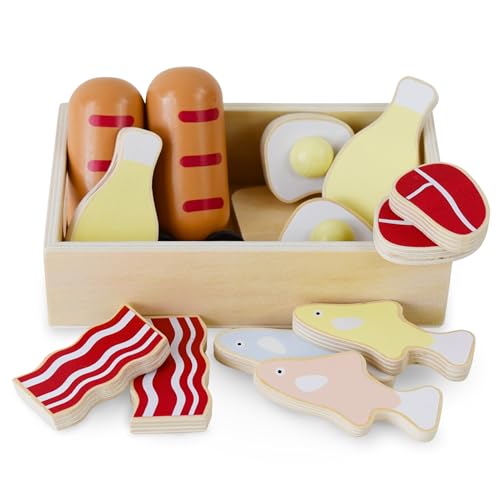 Mamabrum Spielzeug Holz Kinder-Dinner Set, Spielnahrung, Zubehör für Spielzeugküche, Kleinkoch, Zubehör für Kinderküche, Essbox Holzlebensmittel Kinderküche von mamabrum