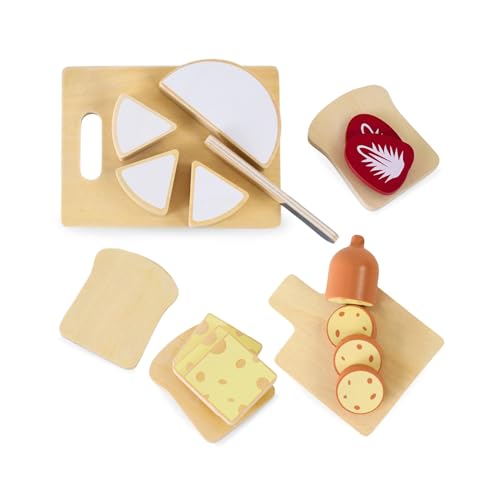 Mamabrum Toy Holz Frühstück Set für Kinder, Spielnahrung, Zubehör für Spielzeugküche, Kleinkoch, Zubehör für Kinderküche, Schneidebrett für die Kleinen Holz Lebensmittel kinderküche von mamabrum