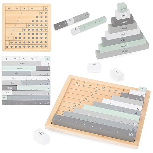 mamabrum, Mathe-Brett aus Holz – Zählen, Subtraktion, Addition, Multiplikation, Division Lernen, Holztafel, 23 farbige Blöcke, für Kinder von mamabrum