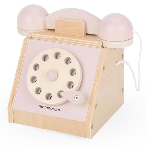 mamabrum, Telefon aus Holz im Retro-Stil für Kinder, Rollenspielspielzeug, kreatives Spielzeug, Spielzeug zur Verbesserung der manuellen Geschicklichkeit und der Auge-Hand-Koordination, Rosa von mamabrum