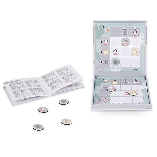 mamabrum, magnetisches Reisespiel – Sudoku für Kinder, magnetische Boxen und Spielsteine, 15 doppelseitige Brettkarten, 9 magnetische Tier-Spielsteine Sudoku-Brettspiel Kindersudoku von mamabrum