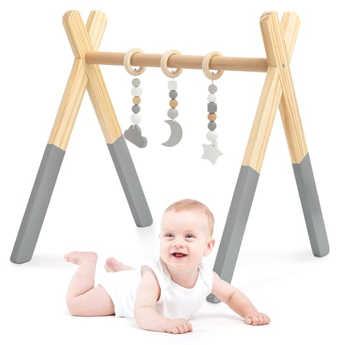 mamabrum Holz Baby Gym Lernständer mit 3 Sinnesanhängern – Sicher für Neugeborene – Montessori – Leicht – Ab 0 Monaten – Natürliches Holz mamabrum Holz Baby Gym Lernständer mit 3 Sinnesanhängern – Sicher für Neugeborene – Montessori – Leicht – Ab 0 Monaten – Natürliches Holz von mamabrum