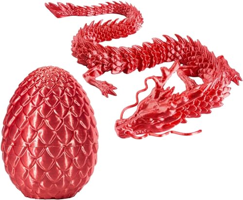 massoke 3D Dragon with Dragon Egg Articulated Crystal Dragon in Egg Portable Dragon Egg with Movable Gemstone Dragon Fidget Toy with Movable for Gifts (Silk Red) von massoke