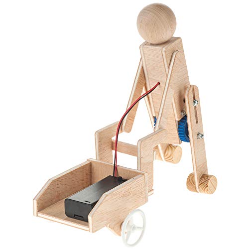 matches21 Arbeiter mit Schubkarre aus Holz mit Getriebemotor Bausatz Bastelset Werkset Elektrobausatz Kinder ab 12 Jahre von matches21 HOME & HOBBY