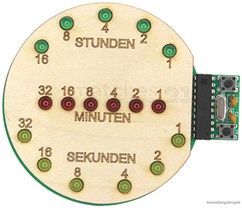 matches21 Binäre Uhr Bausatz mit USB-Anschluss Lötbausatz & Holz vorgefertigt LED Anzeige Elektrobausatz Bastelset von matches21 HOME & HOBBY