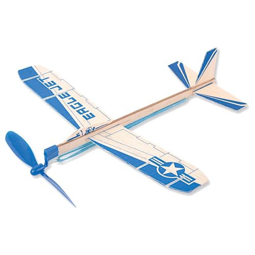 matches21 HOME & HOBBY Kinder Bastelset ab 8 Jahren Flieger Gleiter Flugzeug Segler mit Gummimotor 29 cm Bausatz 1 Stk. Werkset von matches21 HOME & HOBBY