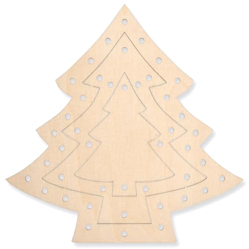 matches21 HOME & HOBBY Kinder Bastelset ab 3 Jahren Fädelbäume Weihnachtsbaum Fädelformen Holz 3 StkWolle, Garn 3 Verschiedene Bäume von matches21 HOME & HOBBY